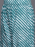 Varanga Women Turquoise Blue Lehariya Printed A-Line Kurta Paired With Tonal Bottom And Dupatta