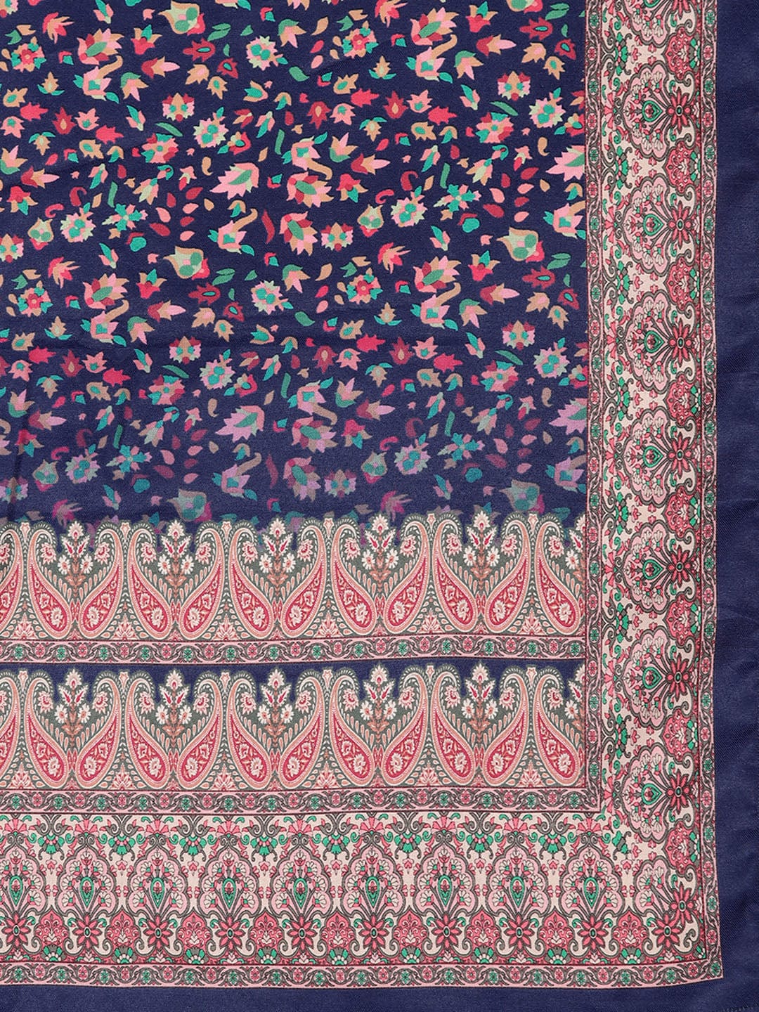 Varanga Women Blue Woolen Floral Printed Straight Kurta With Solid Bottom And Dupatta