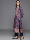 Varanga Women Blue Woolen Floral Printed Straight Kurta With Solid Bottom And Dupatta
