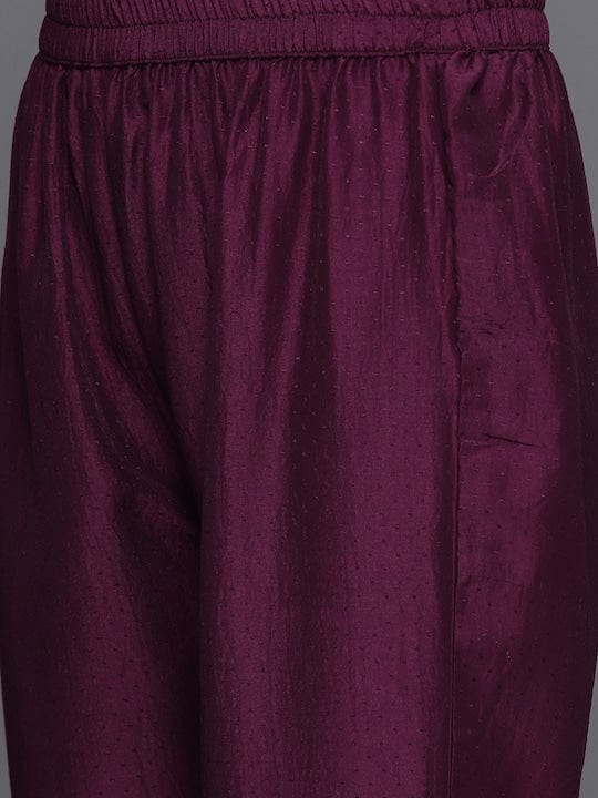 Varanga Burgundy Embroidered Kurta With Straight Pant And Dupatta