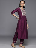 Varanga Burgundy Embroidered Kurta With Straight Pant And Dupatta