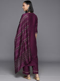 Varanga Burgundy Embroidered Kurta With Straight Pant And Dupatta