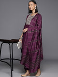 Varanga Burgundy Embroidered Kurta With Straight Pant And Dupatta