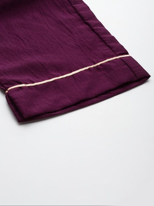 Varanga Burgundy Embroidered Kurta With Straight Pant And Dupatta
