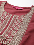 Varanga Rust Embroidered Kurta With Straight Pant And Dupatta