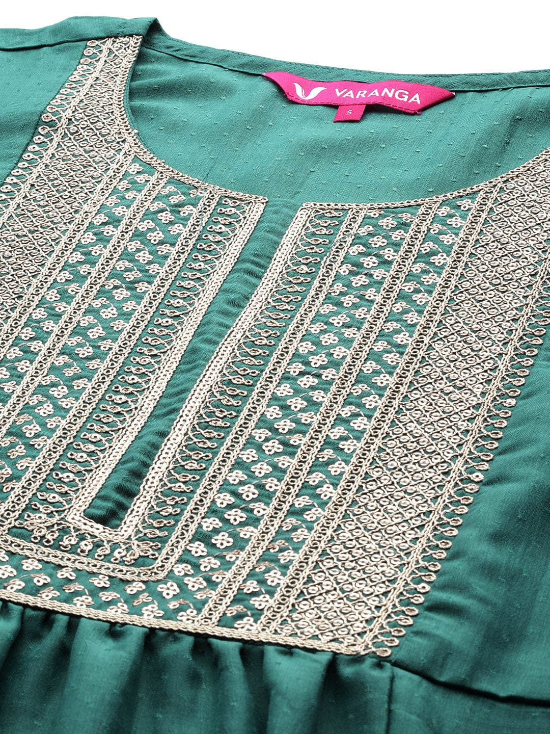 Varanga Sea Green Embroidered Kurta With Straight Pant And Dupatta