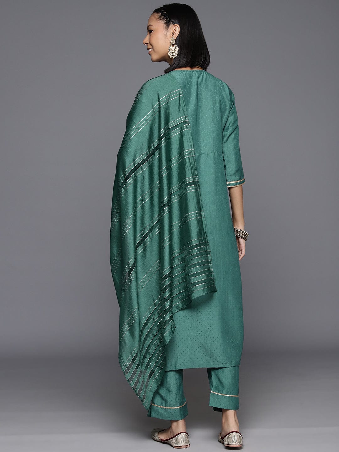 Varanga Sea Green Embroidered Kurta With Straight Pant And Dupatta
