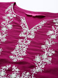 Varanga Women Straight Emroidered Kurta With Printed Bottom