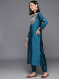 Varanga Women Teal Embroidered Sequinned Kurta Set With Dupatta