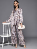 Varanga Women Grey Floral Printed Top Paired With Tonal Printed Bottom Vcod7222