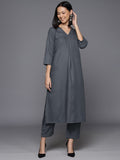 Varanga Women Grey Solid A-Line Tunic Paired With Tonal Bottom