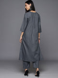 Varanga Women Grey Solid A-Line Tunic Paired With Tonal Bottom