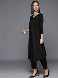 Varanga Women Black Solid A Line Tunic Paired With Tonal Bottom Vset21143