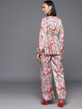 Varanga Women Multi Colour Floral Printed Top Paired With Tonal Printed Bottom