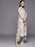 Varanga Women Grey Shirt Collar Side Slit Tunic With Tonal Printed Bottom Vset21135