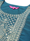 Varanga Womenwomenblue Embroidered Straight Kurta Paired With Tonal Bottom And Dupatta