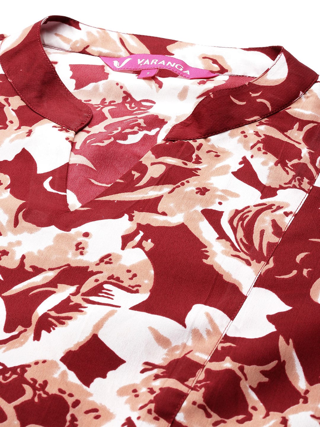 Varanga Women Maroon Floral Printed A-Line Kurta With Three Quarter Sleeves