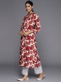 Varanga Women Maroon Floral Printed A-Line Kurta With Three Quarter Sleeves