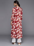 Varanga Women Maroon Floral Printed A-Line Kurta With Three Quarter Sleeves