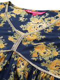 Varanga Women Navy Blue Floral Printed V- Neck Empire Kurta