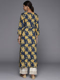 Varanga Women Navy Blue Floral Printed V- Neck Empire Kurta