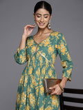 Varanga Women Green Floral Printed V- Neck Empire Kurta