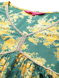 Varanga Women Green Floral Printed V- Neck Empire Kurta