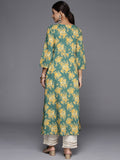 Varanga Women Green Floral Printed V- Neck Empire Kurta