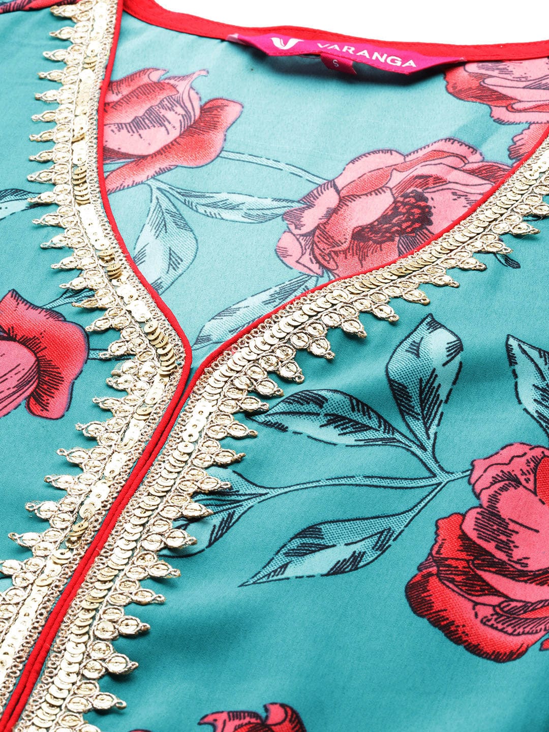 Varanga Women Turquoise Blue Floral Printed Anarkali Kurta Paired With Dupatta