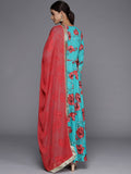 Varanga Women Turquoise Blue Floral Printed Anarkali Kurta Paired With Dupatta