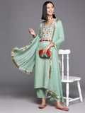 Varanga Women Floral Yoke Design Regular Sequinned Kurta with Trousers & Dupatta
