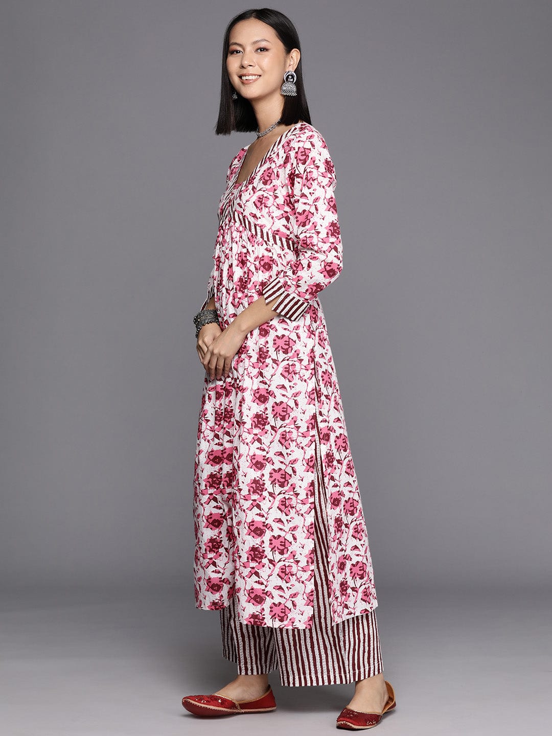 Varanga Women Printed Pleated Pure Cotton Kurta with Palazzos & Dupatta