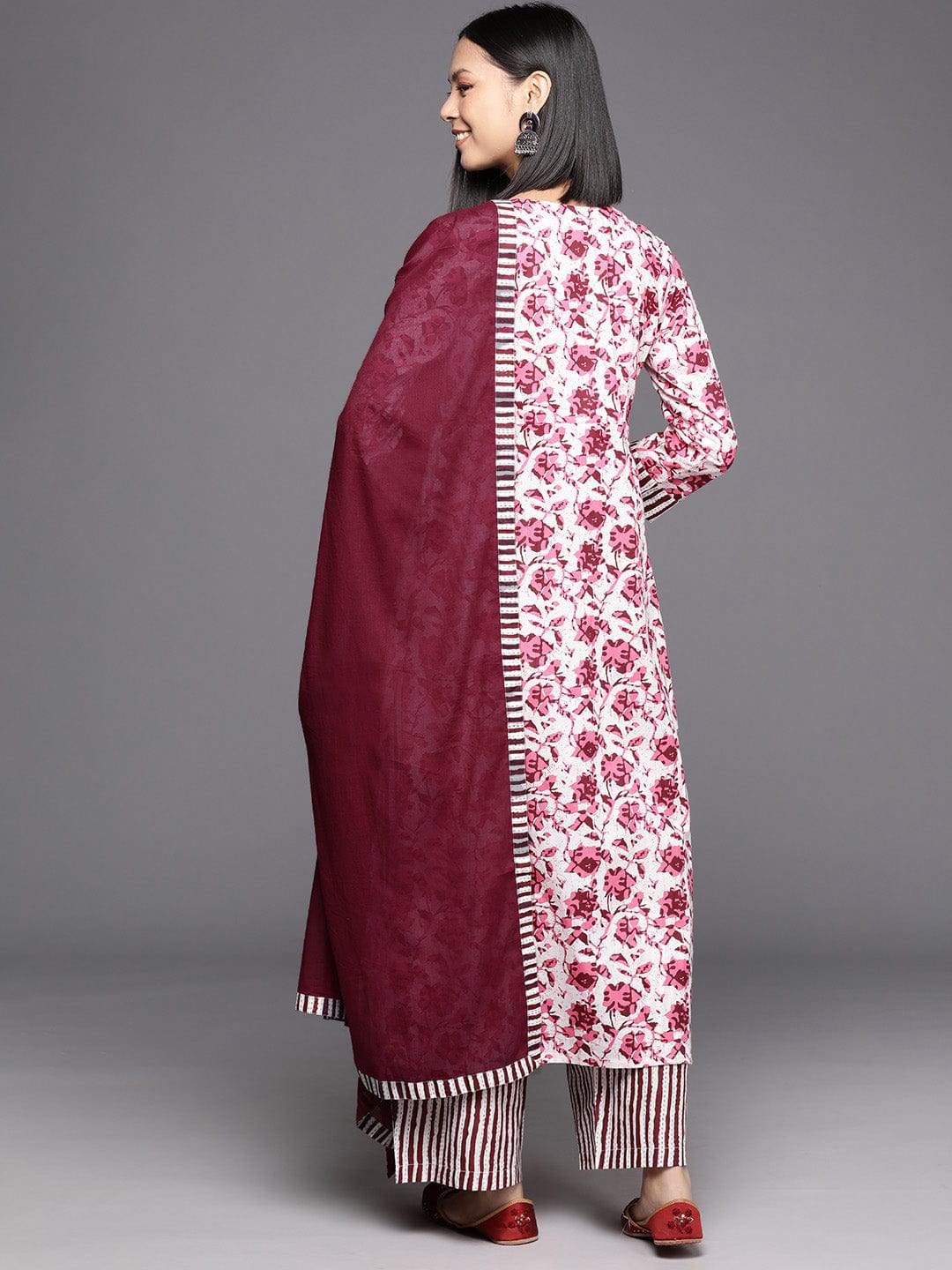 Varanga Women Printed Pleated Pure Cotton Kurta with Palazzos & Dupatta