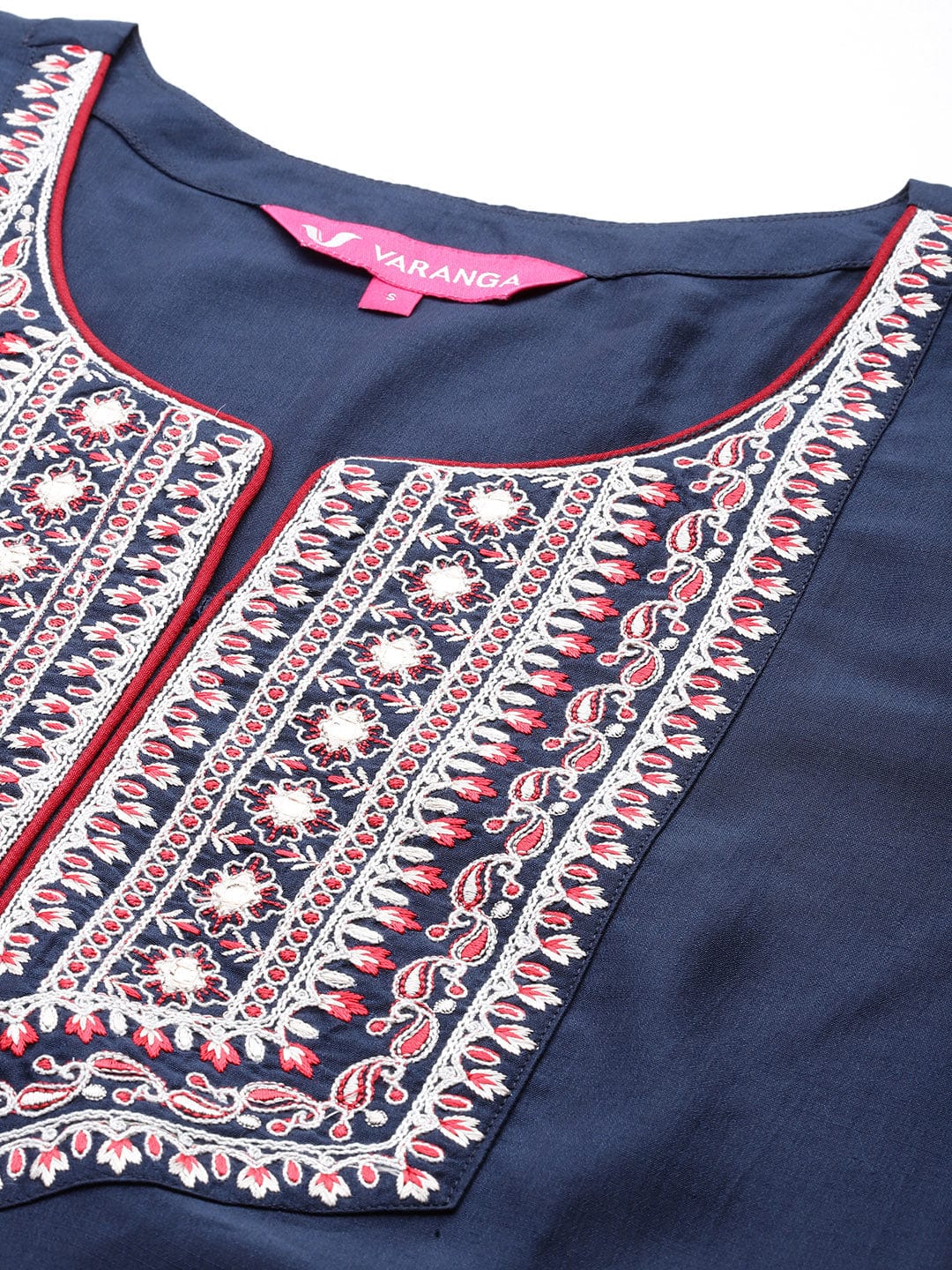 Varanga Women Blue Embroidered Straight Kurta With Bottom And Dupatta