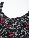 Varanga Women Black Floral Printed V Neck Tiered Dress With Flared Hem Vdrs41093