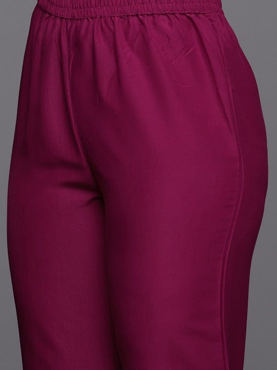 Varanga Women Burgundy Embroidered Kurta Paired With Tonal Bottom And Dupatta