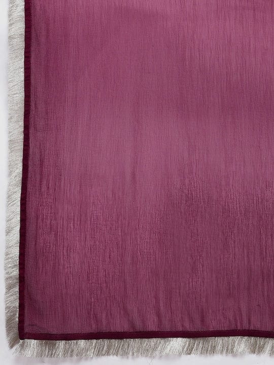 Varanga Women Burgundy Embroidered Kurta Paired With Tonal Bottom And Dupatta