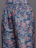 Varanga Women Blue Floral Printed Straight Kurta Paired With Tonal Bottom And Contrast Dupatta