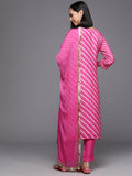 Varanga Women Pink Lehariya Embroidered Straight Kurta With Bottom And Dupatta