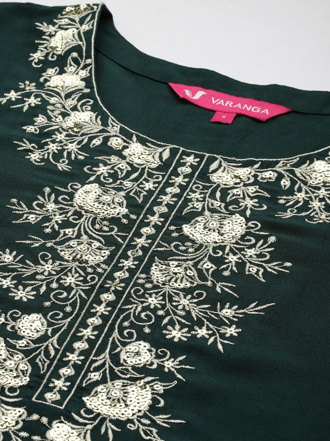 Varanga Women Green Embroidered Straight Kurta With Bottom And Dupatta
