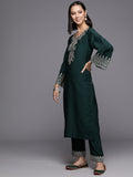 Varanga Women Green Embroidered Straight Kurta With Bottom And Dupatta