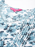 Varanga Women Women White & Blue Floral Printed A-Line Kurta With Bottom