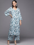 Varanga Women Women White & Blue Floral Printed A-Line Kurta With Bottom
