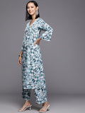 Varanga Women Women White & Blue Floral Printed A-Line Kurta With Bottom