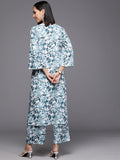 Varanga Women Women White & Blue Floral Printed A-Line Kurta With Bottom