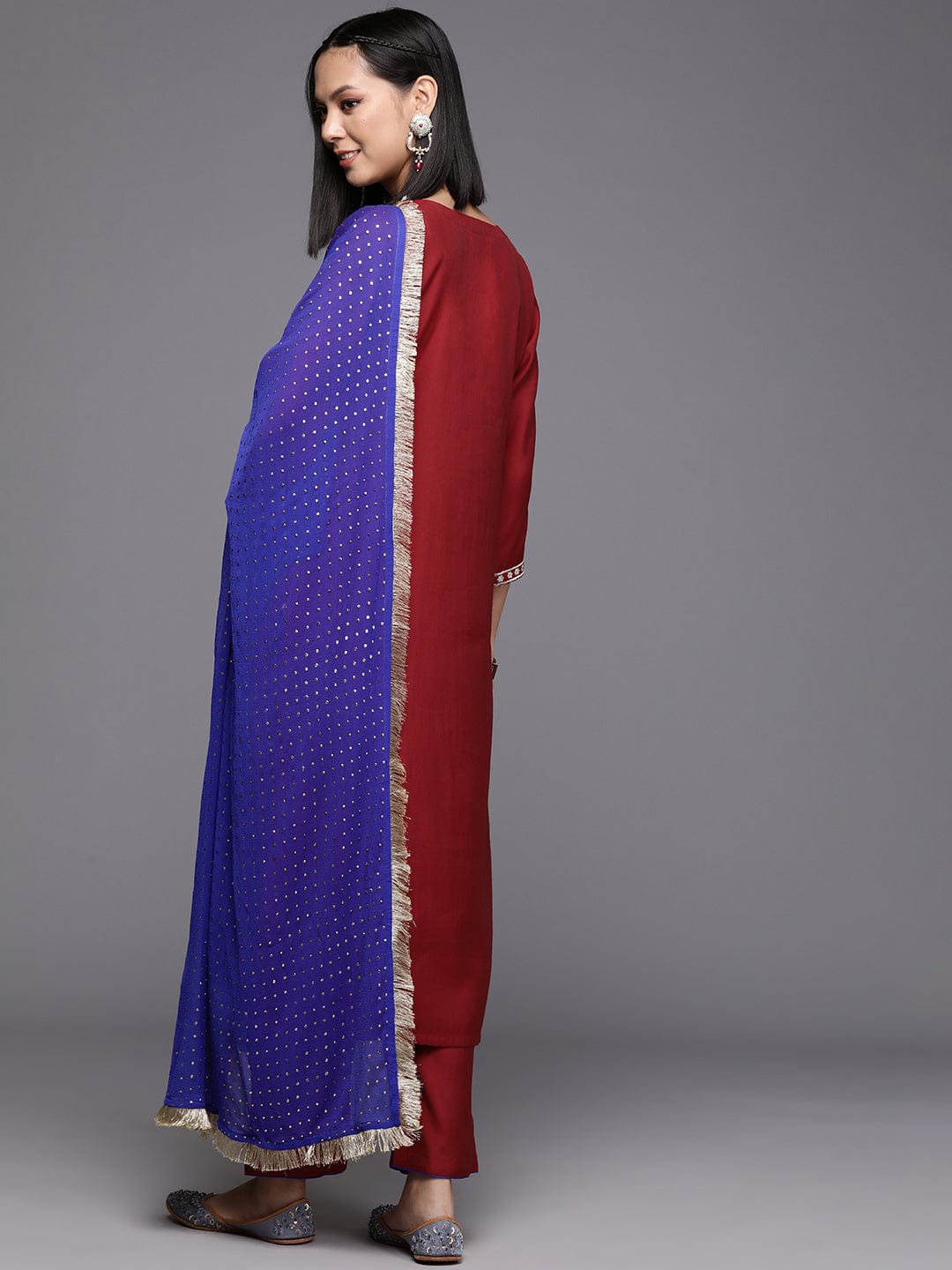 Varanga Women Women Red Embroidered Straight Kurta With Bottom And Dupatta
