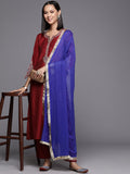 Varanga Women Women Red Embroidered Straight Kurta With Bottom And Dupatta