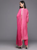 Varanga Women Women Pink Bandhani Printed Straight Kurta With Bottom And Dupatta