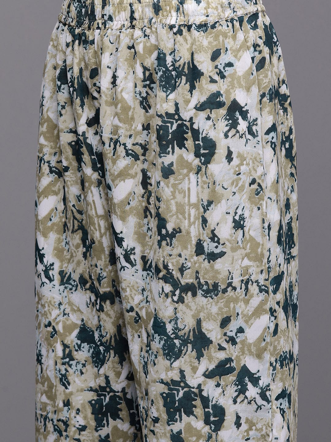 Varanga Women Women Beige And Teal Abstract Printed A-Line Kurta With Bottom And Dupatta