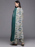 Varanga Women Women Beige And Teal Abstract Printed A-Line Kurta With Bottom And Dupatta